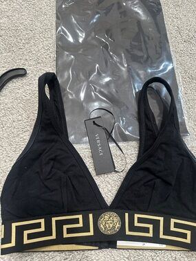 Versace Black & Gold Logo Triangle Bralette